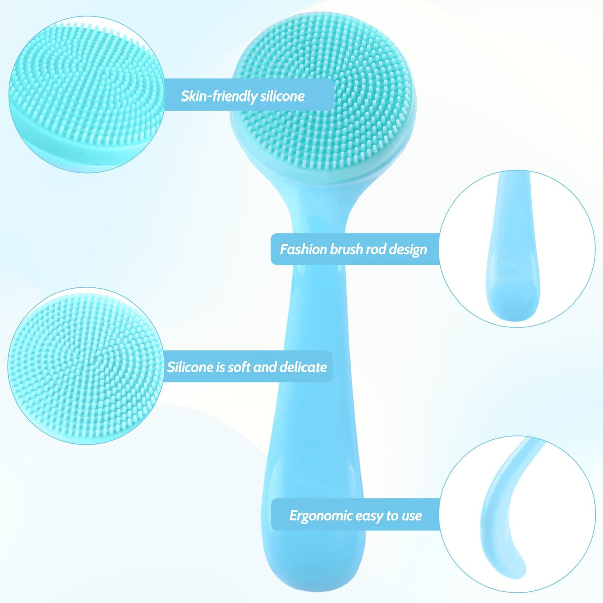 Silicone Facial Scrubbing Brushes 2-Pack Blue & Pink Skin Care Tools