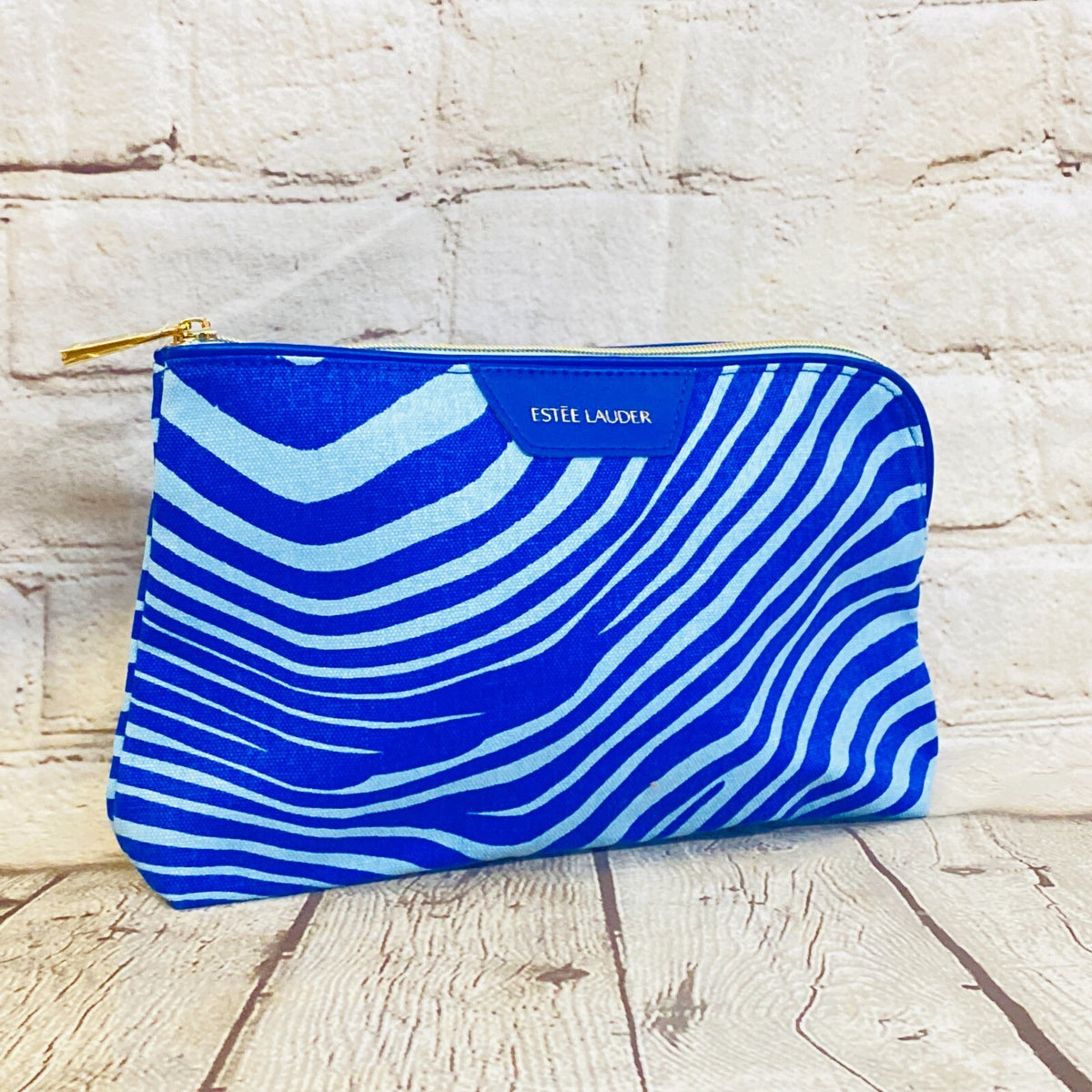 Estee Lauder Blue Striped Cosmetic Makeup Travel Bag - New