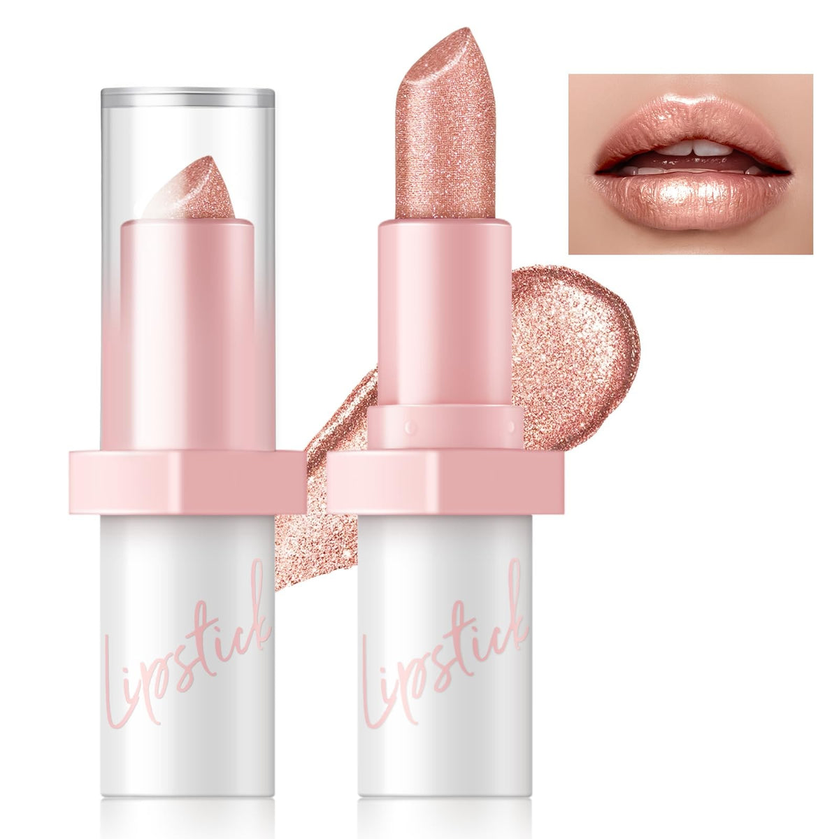 Metallic Champagne Glitter Lipstick - Shimmer, High Pigmentation, 0.12 oz