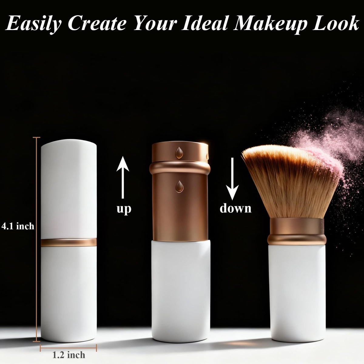 Retractable Kabuki Makeup Brush for Liquid Powder and Cream - White