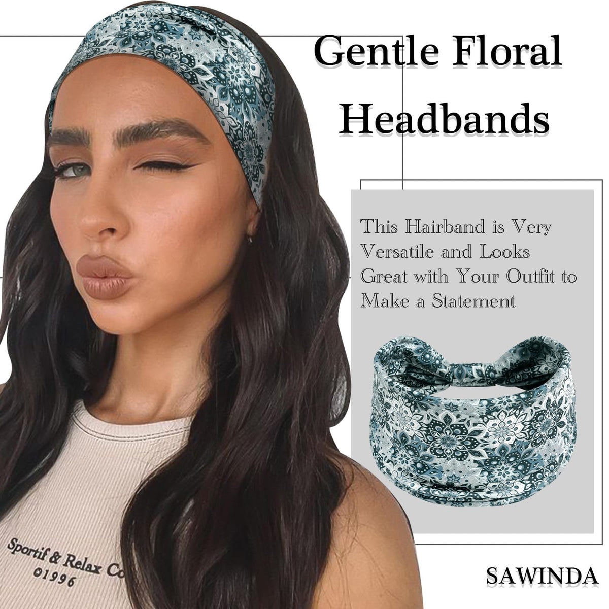 6 Pack Boho Flower Print Headbands for 1 Count (Pack of 6), Vintage