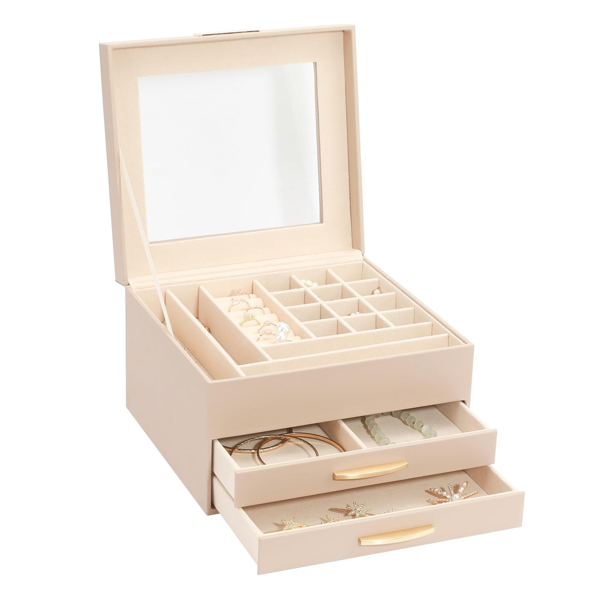 Jewelry Organizer Box with Glass Lid, 3-Tier Necklace and Earring Storage