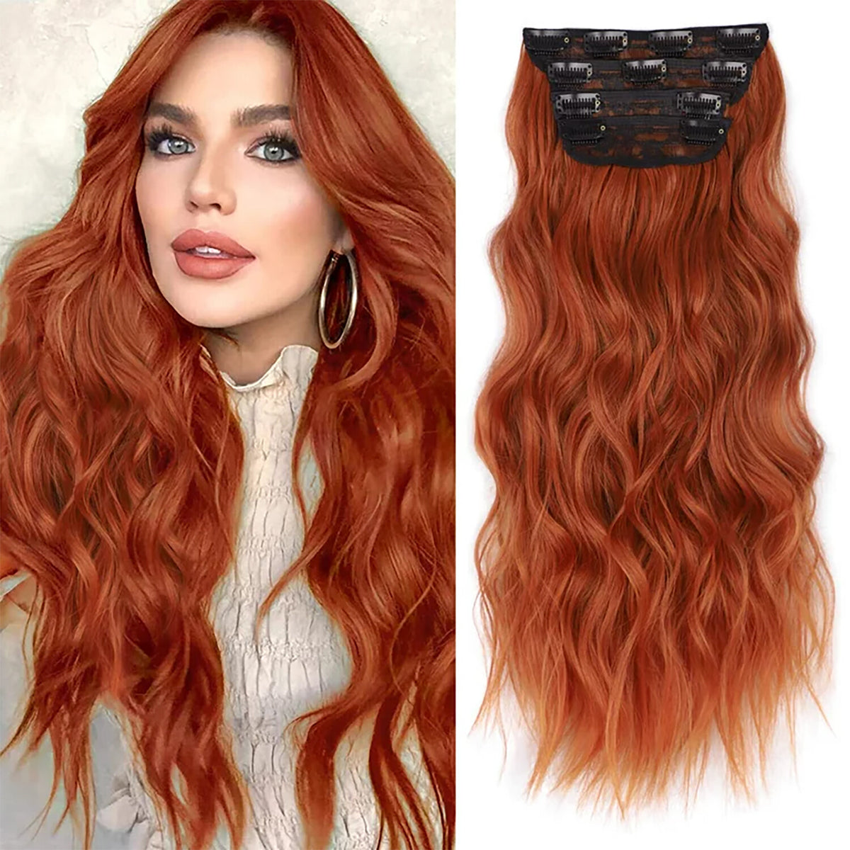 4PCS Clip-In Wavy Hair Extensions Long Synthetic Weft - Natural Blonde to Brown
