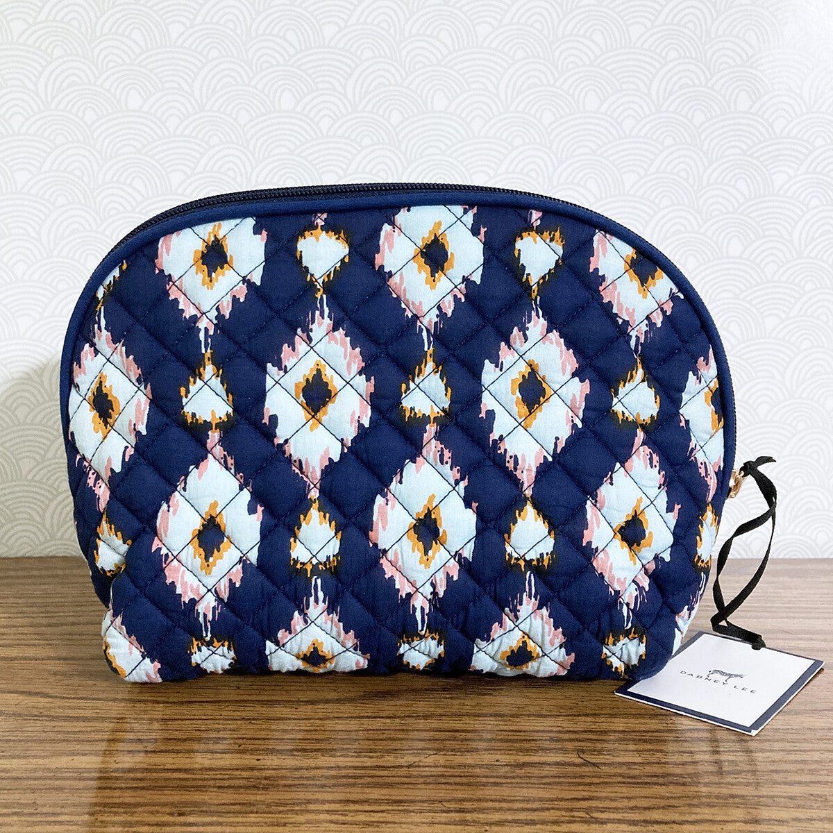 Dabney Lee Quilted Ikat Cosmetic Bag Navy Large 8" Travel Pouch
