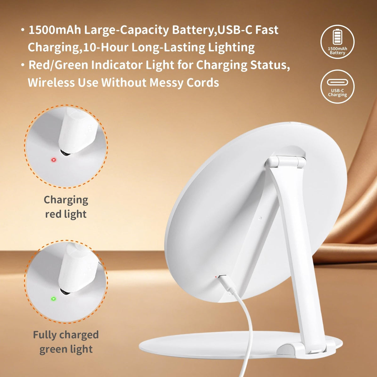 Portable Foldable Makeup Vanity Mirror with Lights Touch Control