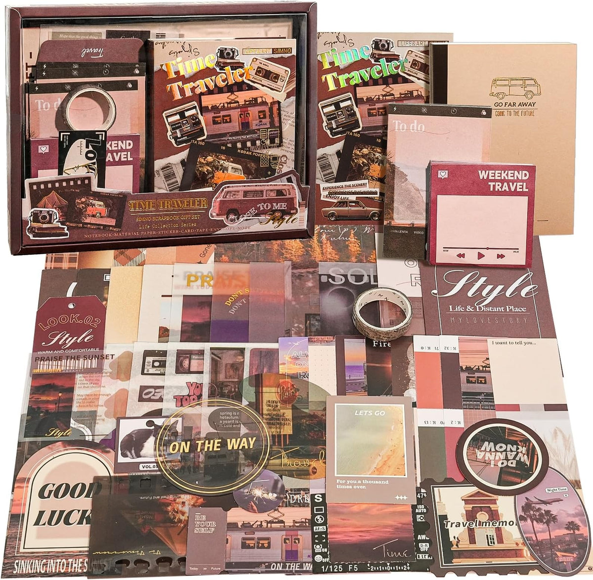 Travel Scrapbooking Supplies Kit with A6 Notebook and Vintage Paper Crafts