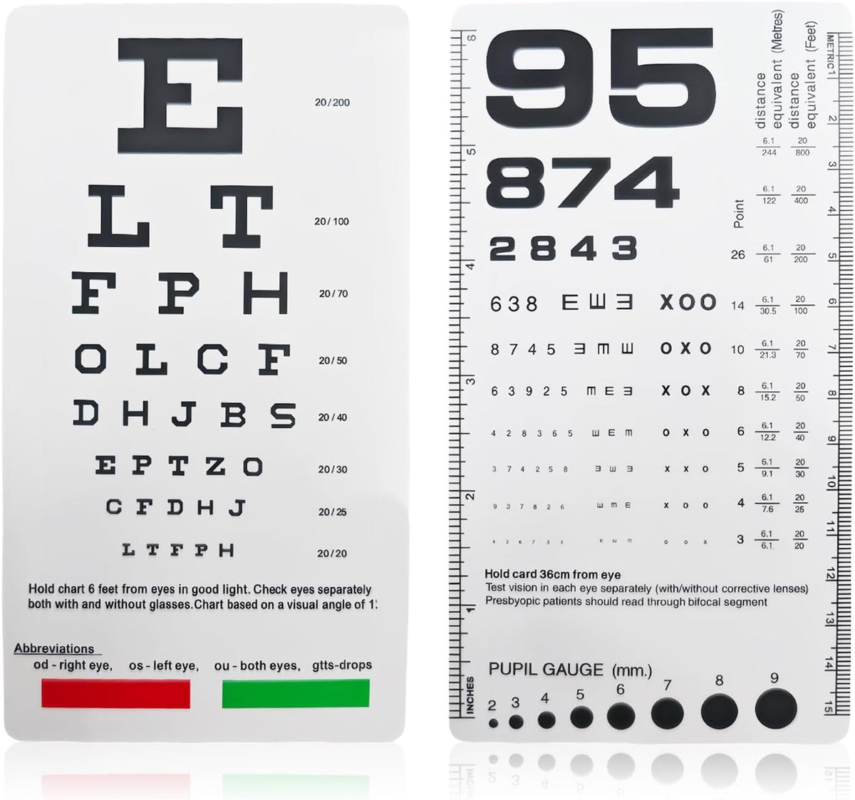 Pocket Eye Chart Dual-Sided Snellen Rosenbaum Vision Tester for Home & Office Use