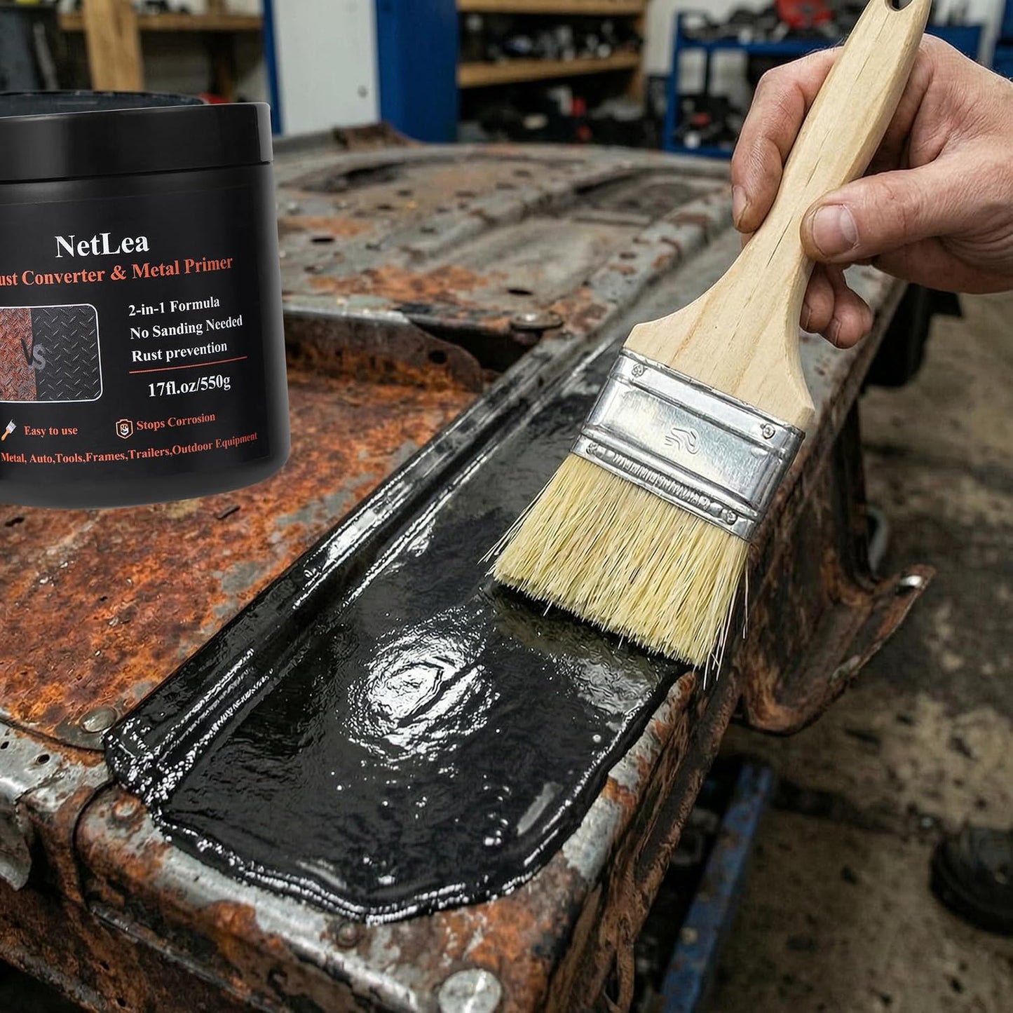 2-in-1 Rust Converter and Primer 17 oz - Direct-to-Rust Black Protective Coating