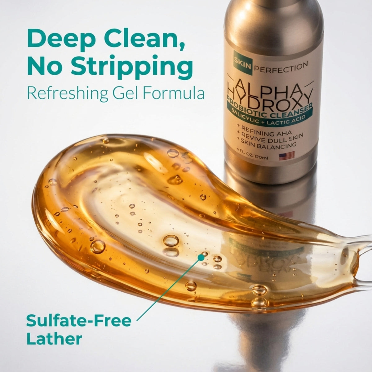 Alpha Hydroxy Acid Facial Cleanser with Salicylic & Lactic Acid - 4 oz - Refining Gel for Normal to Oily Skin