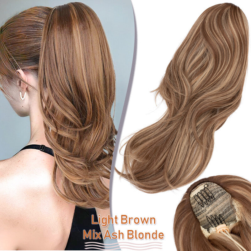 Drawstring Ponytail Hair Extension with Layered Wavy Texture - Thick & Natural-Looking