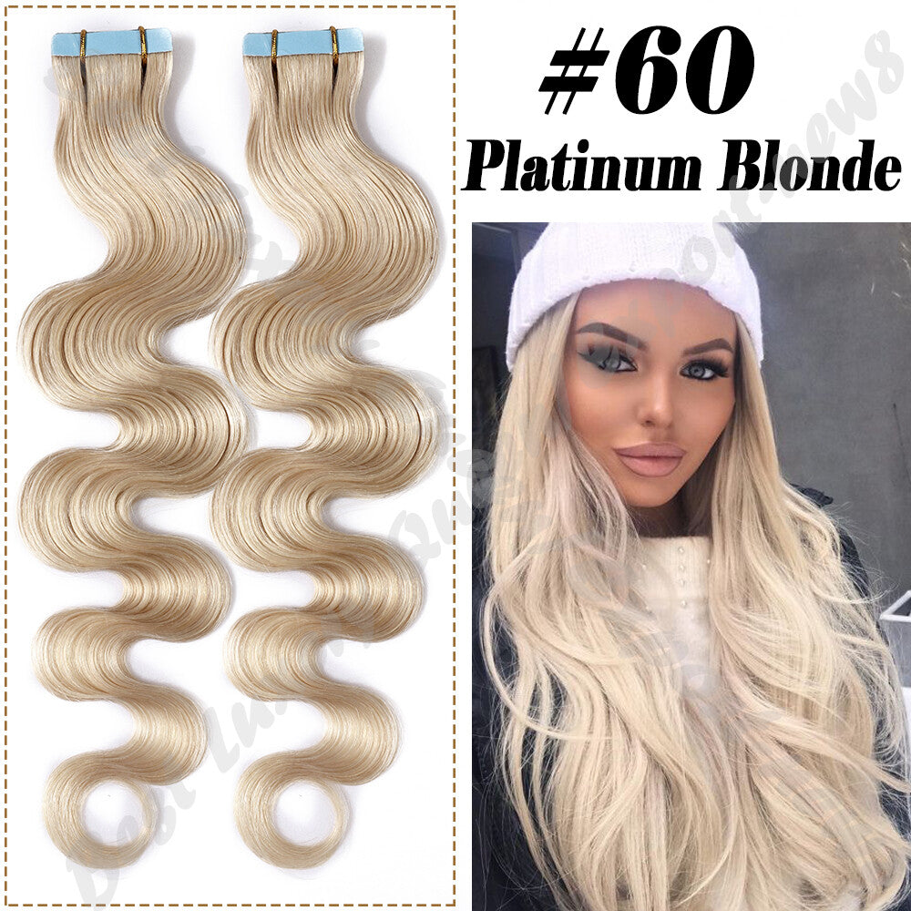 Thick Tape in Remy Human Hair Extensions Invisible Skin Weft Full Head