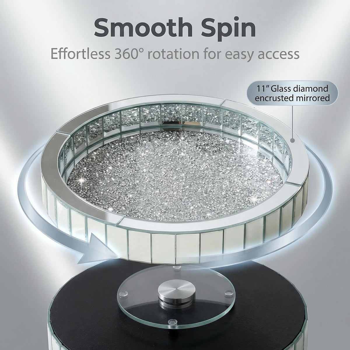 11-Inch Rotating Glass Makeup & Perfume Organizer Vanity Tray Silver