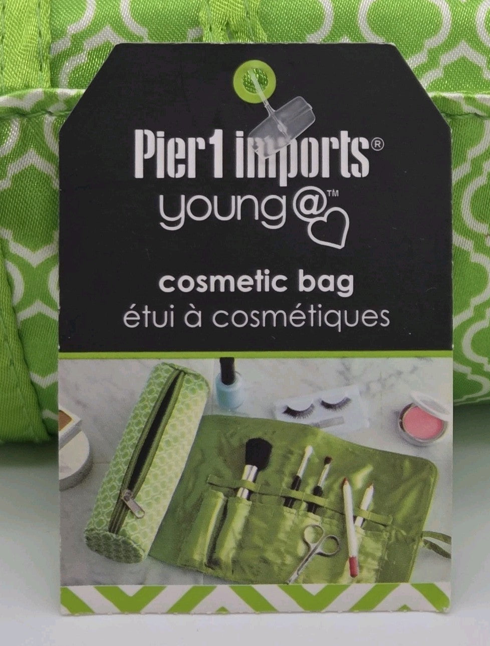 Pier 1 Imports 3-Piece Green Cosmetic Bag Set with Brush Roll and Pouches
