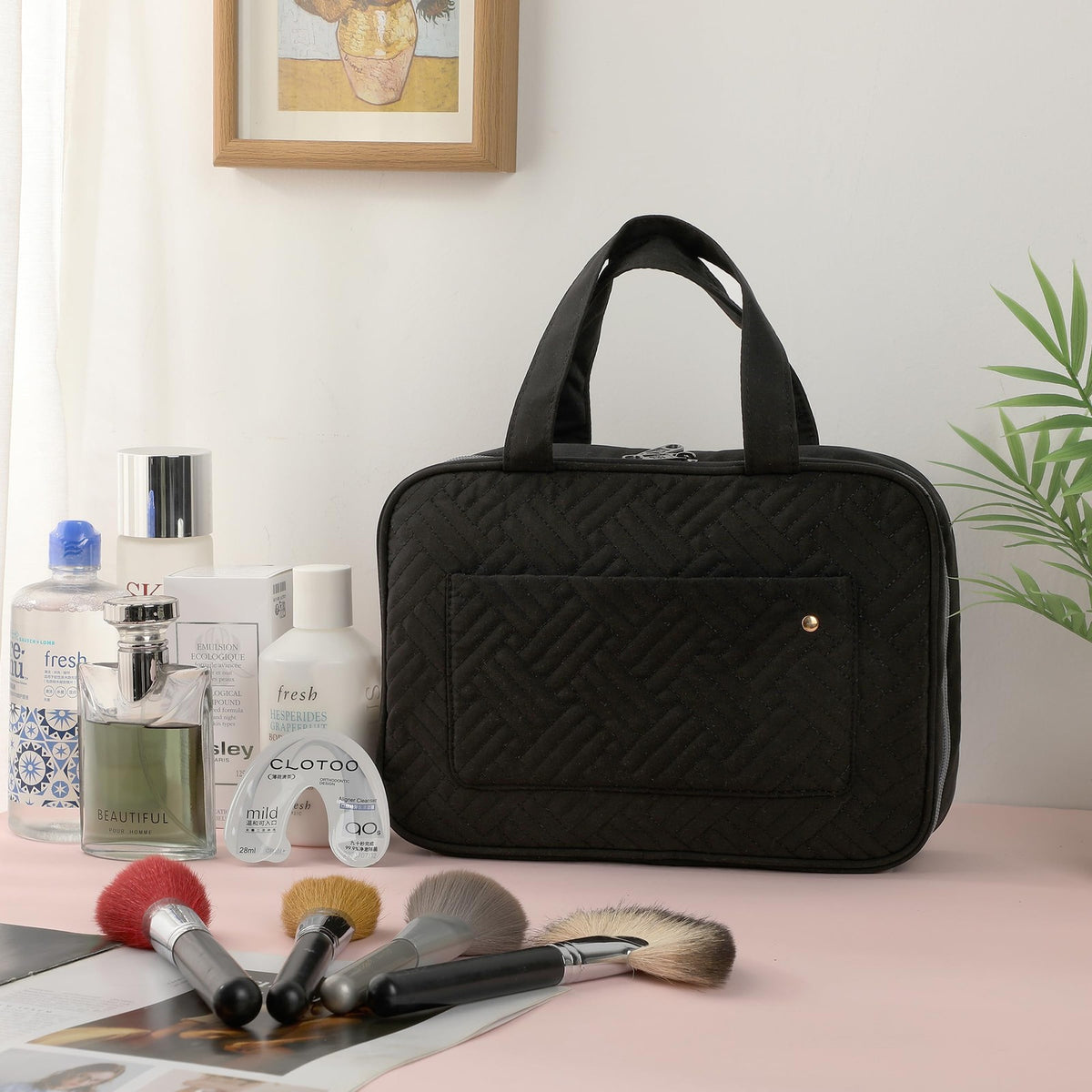 Travel Toiletry Bag Organizer with Hanging Hook and Water-Resistant Compartments