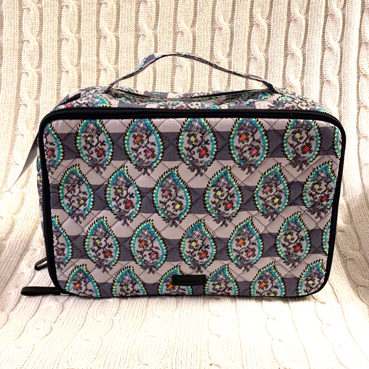 Large Travel Makeup Case with Brush Slots - Paisley Stripes Pattern