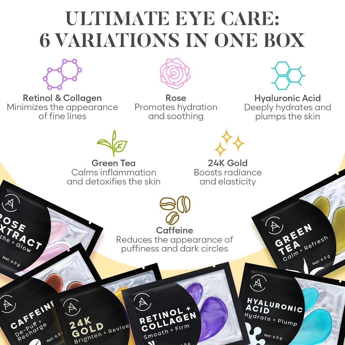 Variety Pack Under Eye Masks for Dark Circles & Puffiness - 30 Pairs