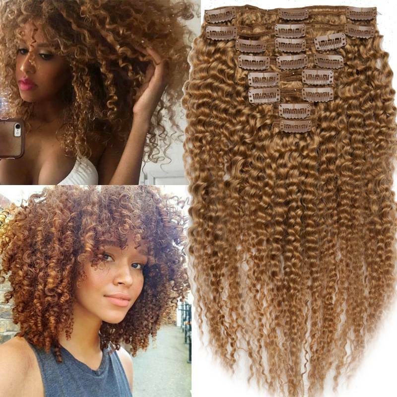 Double Weft Clip-In Afro Kinky Curly Human Hair Extensions Full Head