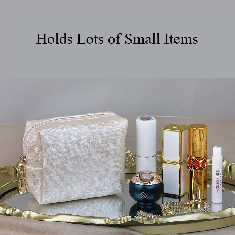 Small Satin Makeup Bag with Gold Zipper - Lipstick & Skincare Storage