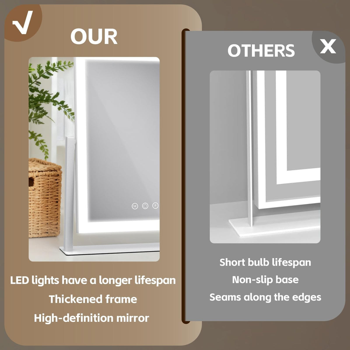 Vanity Makeup Mirror with Lights - 16x13 inch, 3 Color Modes, 360° Rotation