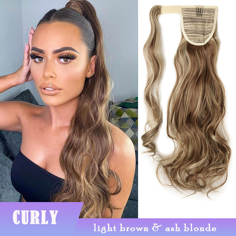 Thick Clip-In Ponytail Hair Extension - Fake Human Hair, Wavy & Straight