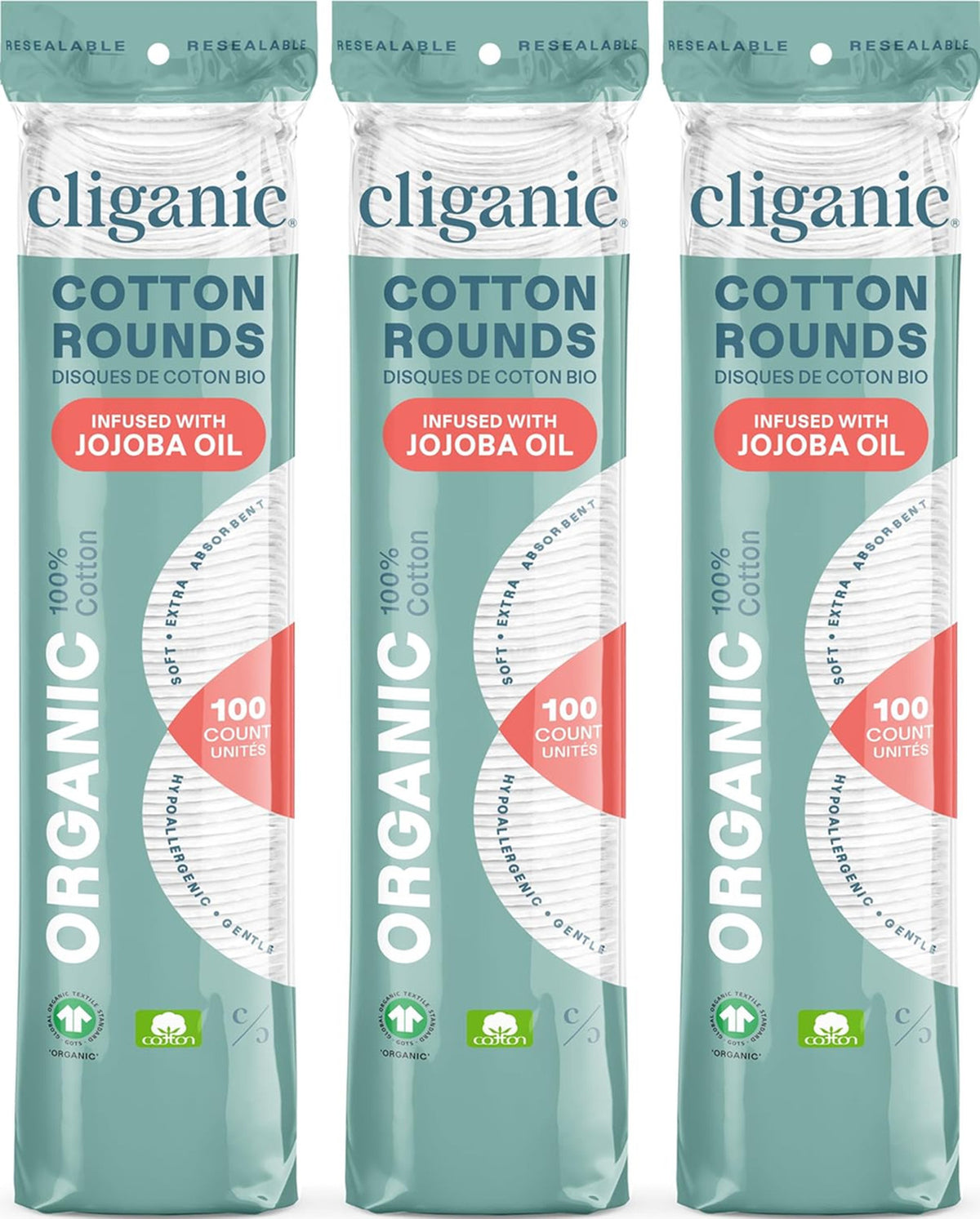 Organic Cotton Makeup Remover Pads with Jojoba Oil - 300 Count
