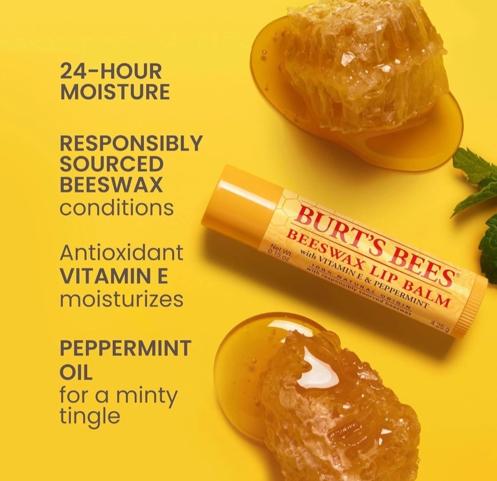 4 Pack Burt's Bees Beeswax Lip Balm with Vitamin E & Peppermint