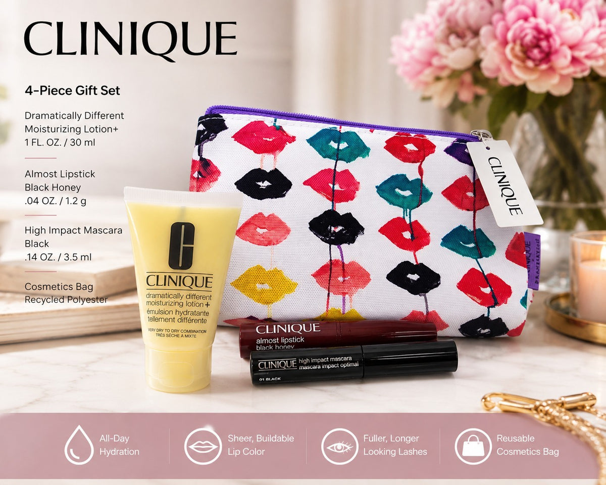 Clinique 4-Piece Gift Set with Lipstick Mascara & Moisturizer