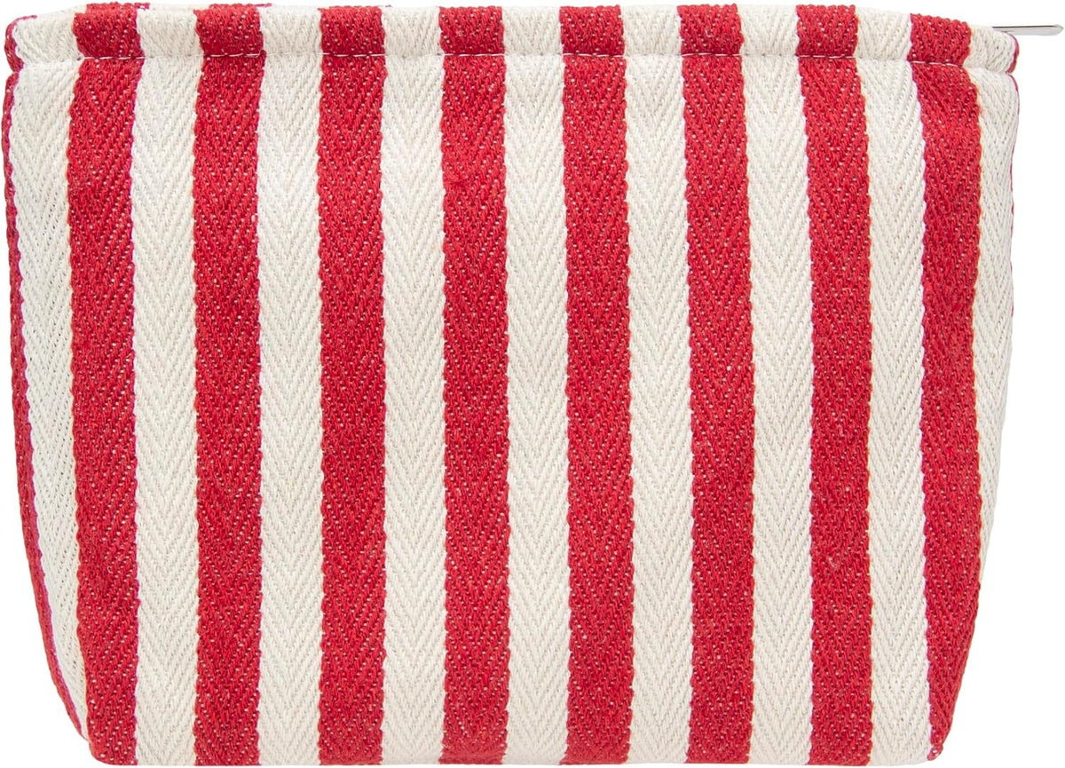 Slim Zipper Makeup Bag for Women - Canvas-Lined Cosmetic Pouch, Red Stripe