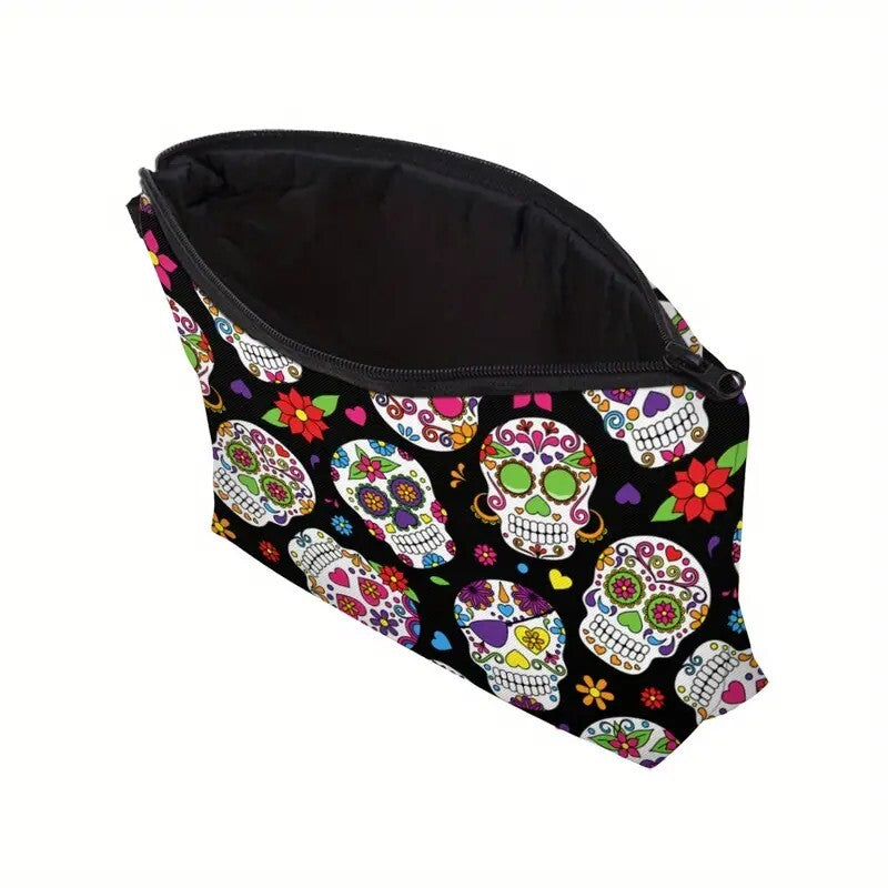 Skull Dia De Los Muertos Print Makeup Bag - Travel Essential Accessories