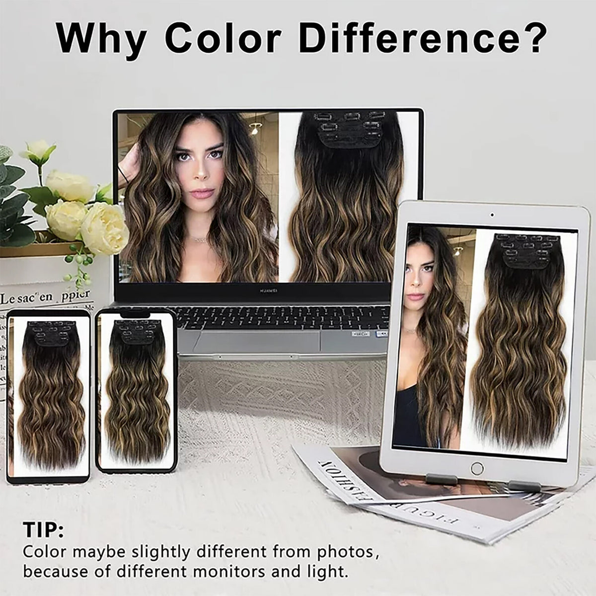 4PCS Clip-In Wavy Hair Extensions Long Synthetic Weft - Natural Blonde to Brown