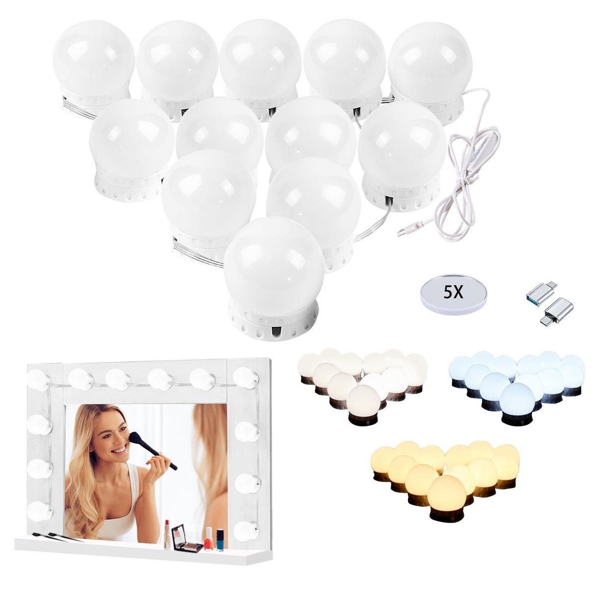 Hollywood Style LED Vanity Lights for Mirror with Dimmable Bulbs