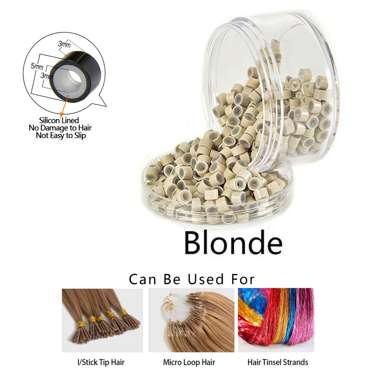 Micro Ring Beads for Hair Extensions Silicone Lined 5mm Crimp Beads