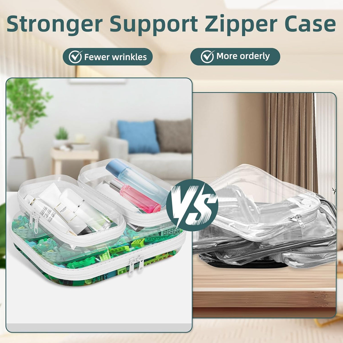 Clear Hard Shell Zipper Cases Set of 3 Waterproof Plastic Organizer Bags