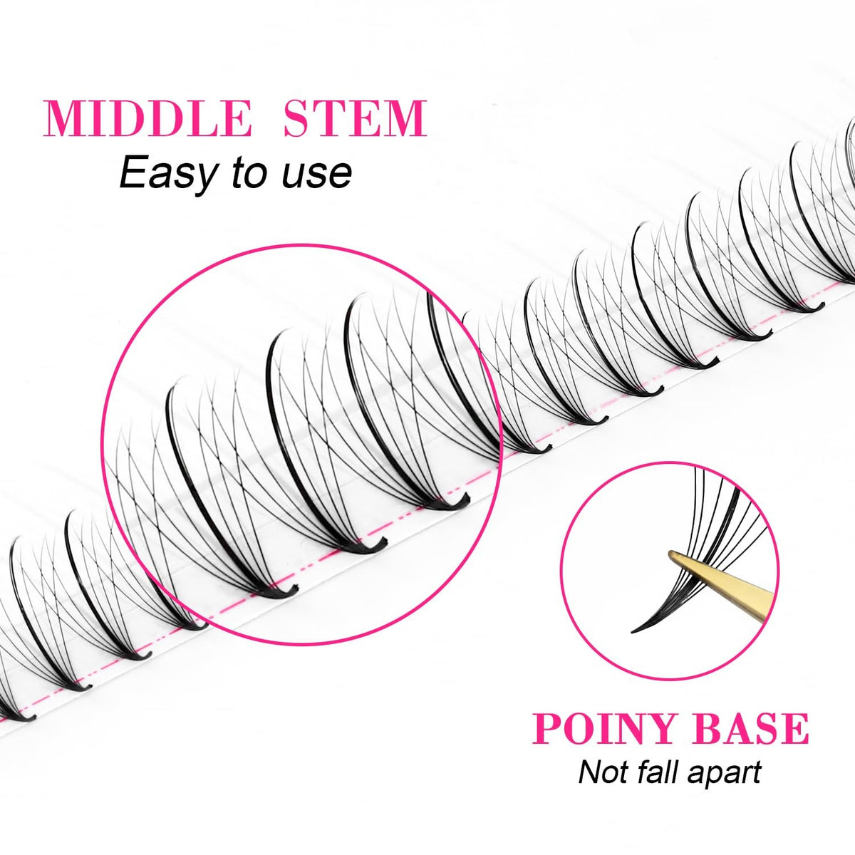 Premade Wispy Lash Extensions 5D 7D Volume Fans Middle Stem Heat Bonded