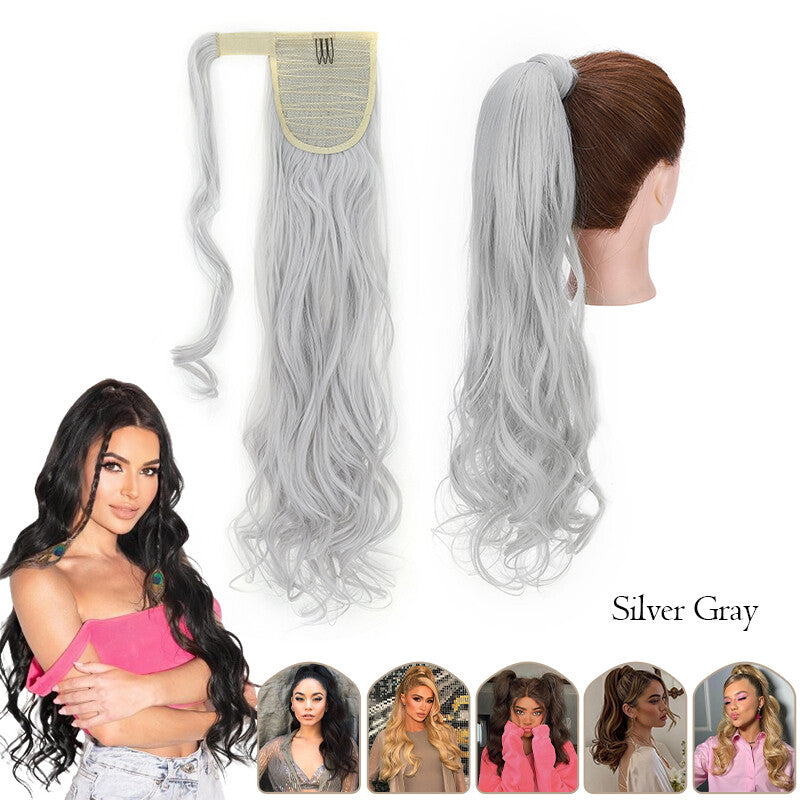 Mega Thick Wrap-On Ponytail Extensions - Natural Human Hair, Curly Wavy Straight