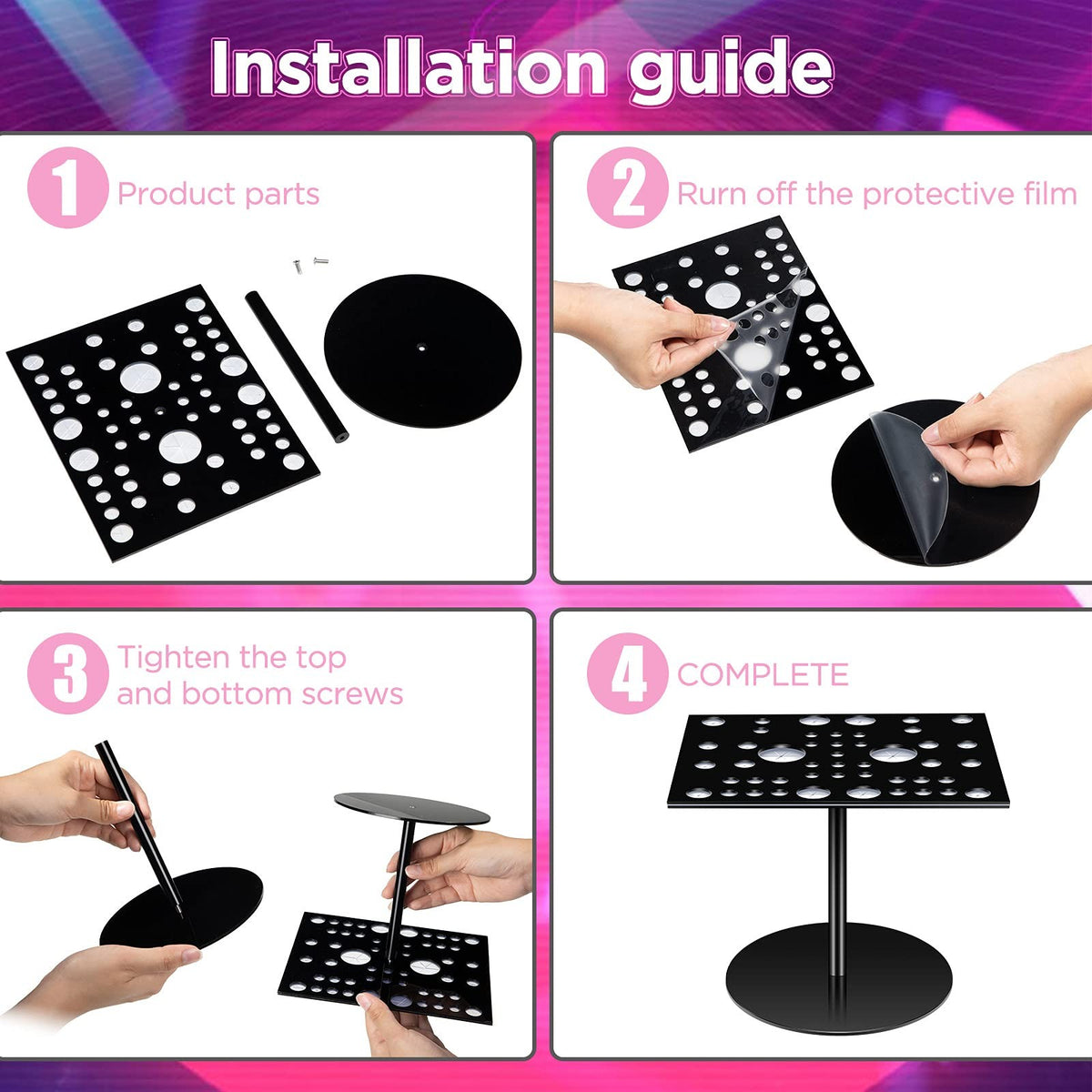 Acrylic Silicone Makeup Brush Drying Rack - Holds 54 Brushes, Collapsible & Portable