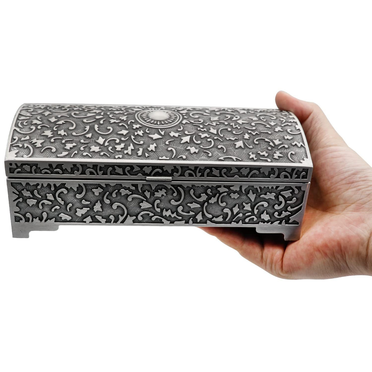 Vintage Metal Jewelry Box with Sun Design - Small Trinket Storage Organizer