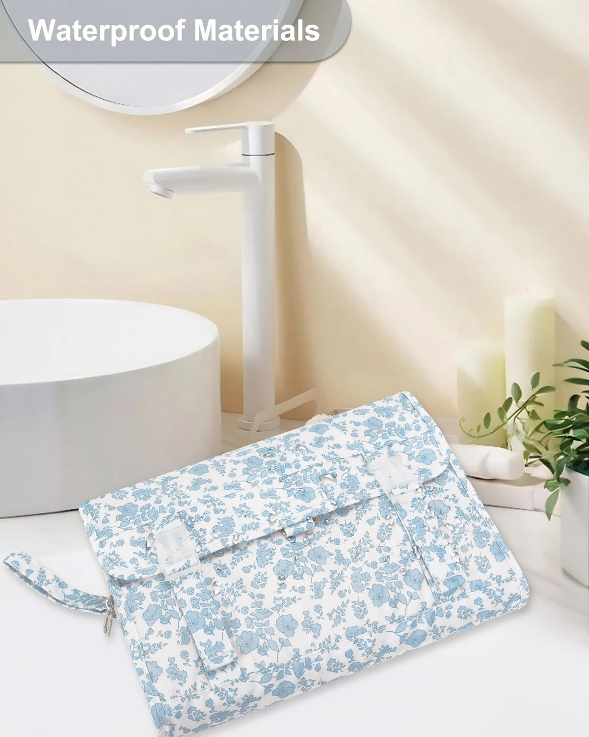 Travel Toiletry Bag with Hanging Hook - Waterproof Floral Organizer for Women & Men