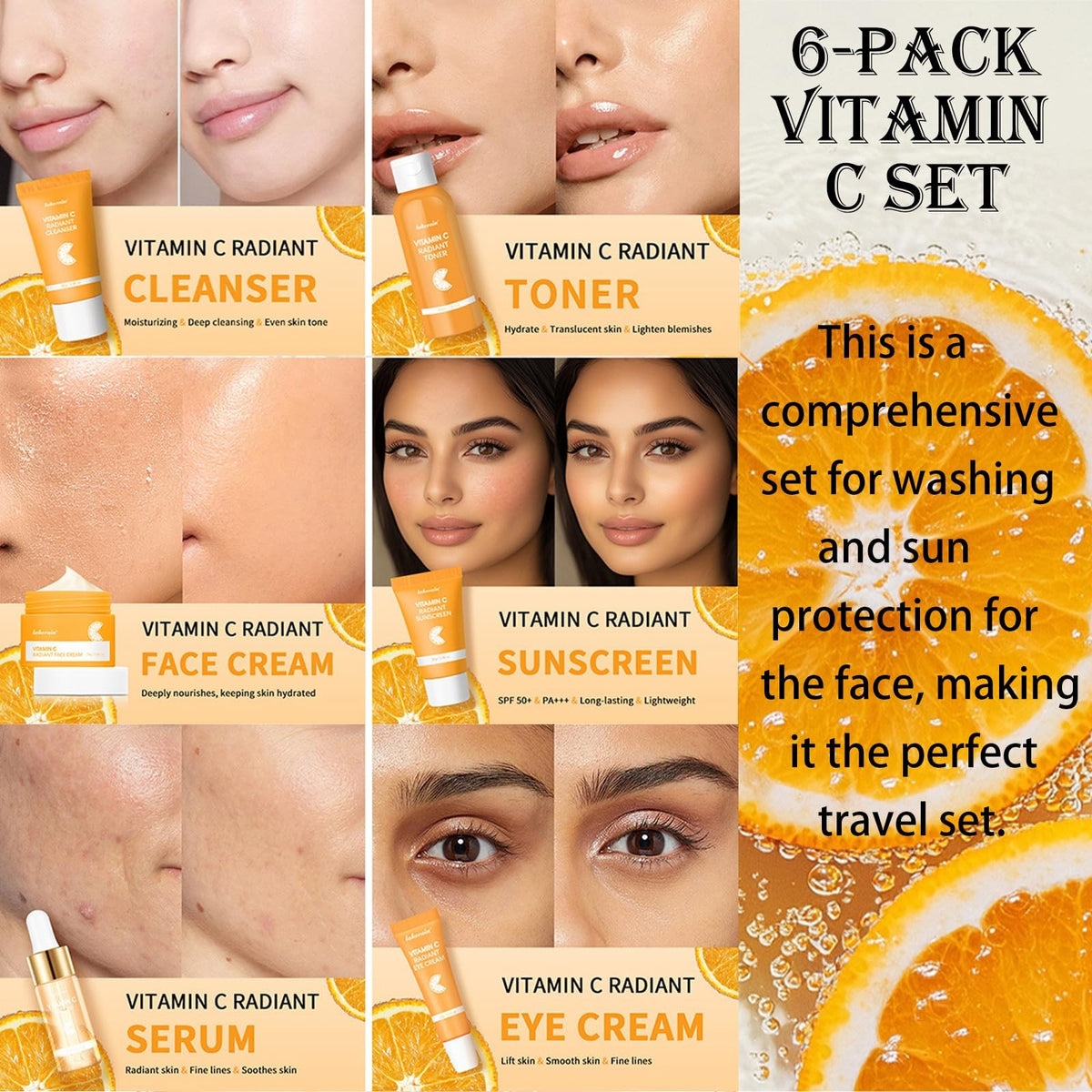 Vitamin C Skincare Gift Set for Teen Girls - 6 Piece Moisturizing & Brightening Kit