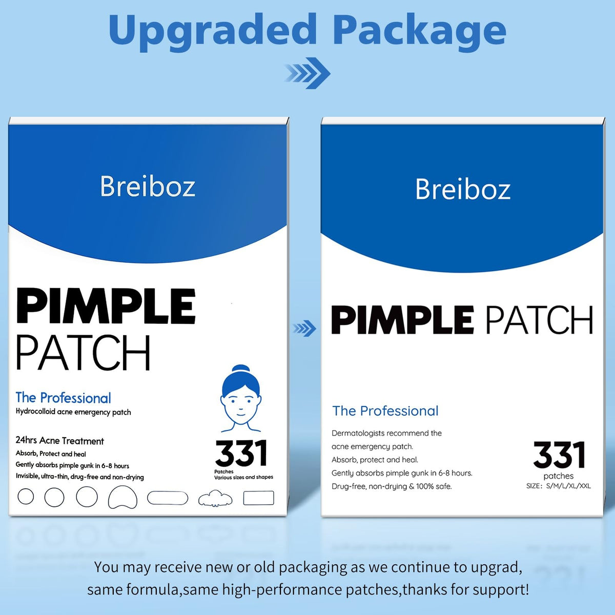 Acne Pimple Patches - 331 Count, 7 Sizes for Face & Body