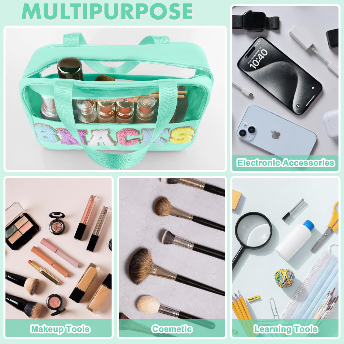 Large Waterproof Travel Makeup Bag with Handle, Clear Cosmetic Organizer
