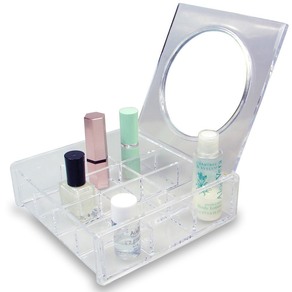 Jewelry and Cosmetic Storage Organizer with Mirror Lid, 12 Compartments
