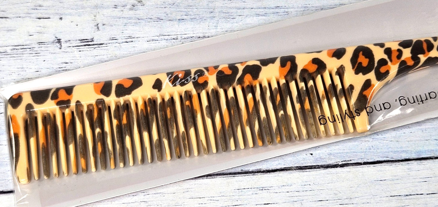 Leopard Print Hair Comb and Brush Set with Rattail Comb and Edge Styler