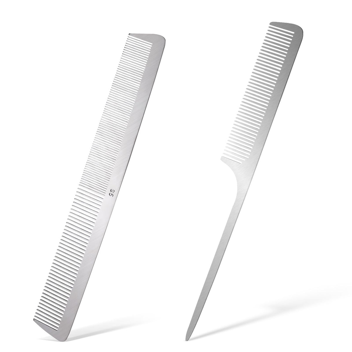 Stainless Steel Rat Tail Comb Set with Metal Pick and Small Flat Comb - Silver, 2 Pack