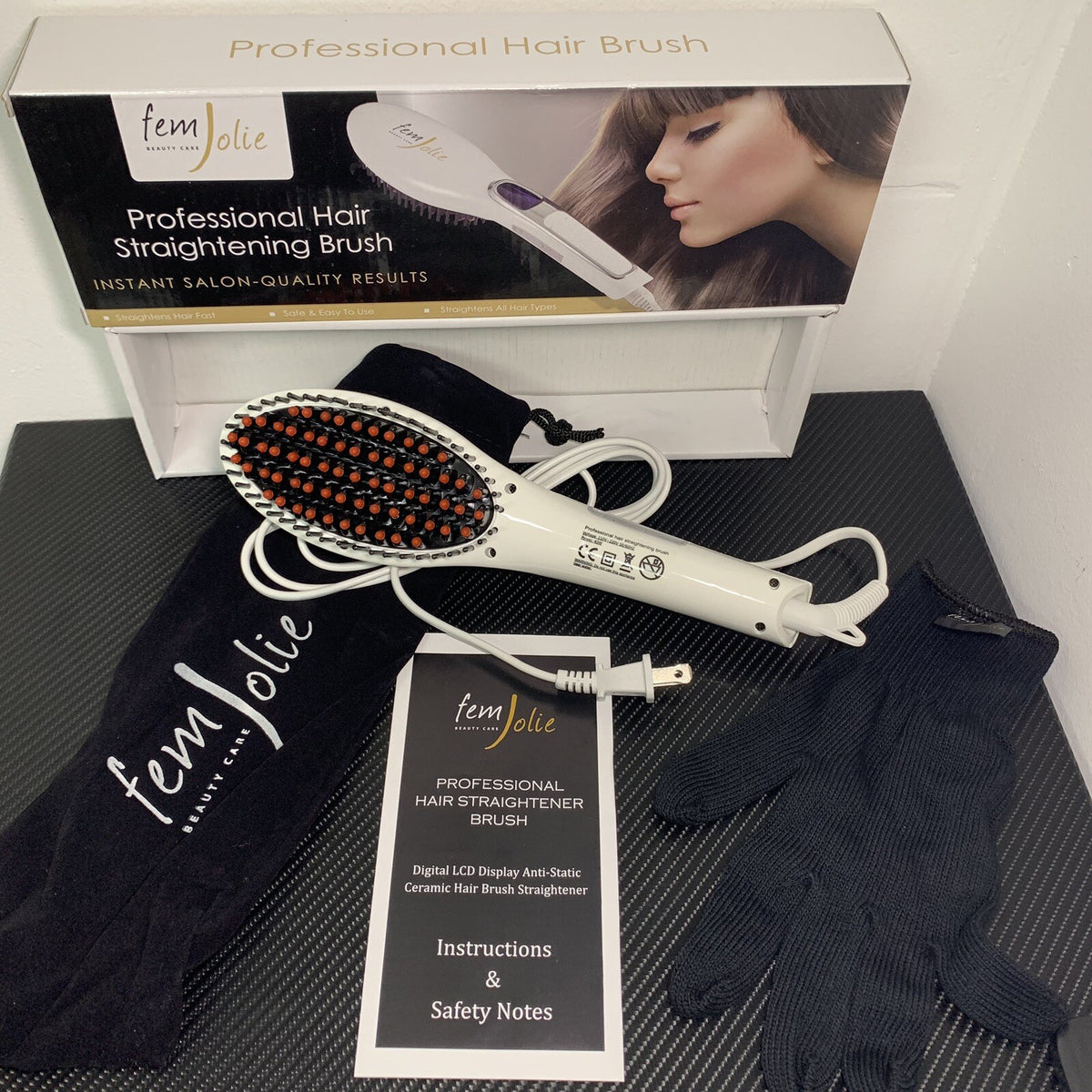 Electric Hair Straightener Brush 3-in-1 Digital Styling Tool for Hair - FemJolie