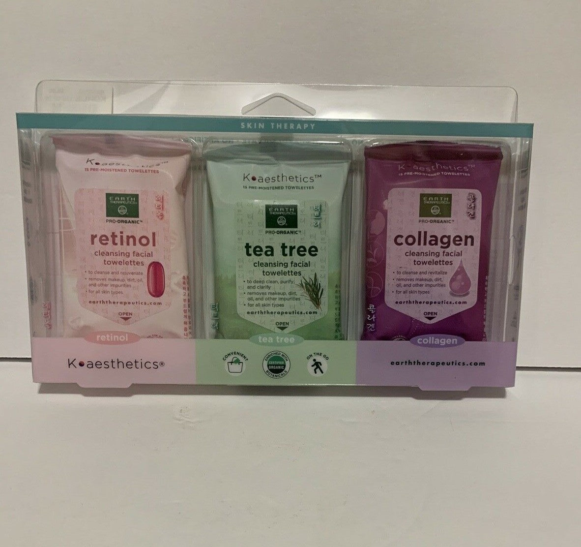 Earth Therapeutics 3-Pack Makeup Remover & Facial Cleansing Wipes with Retinol Tea Tree Collagen