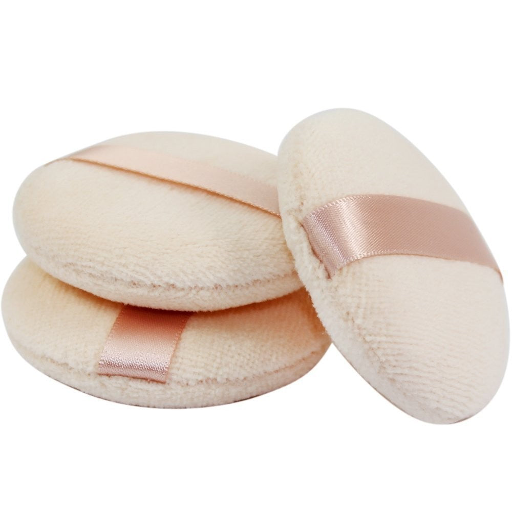 Makeup Powder Puff Set - 3 Cotton Velour Face Puffs for Face Powder