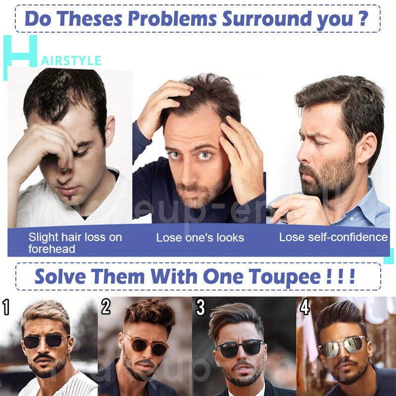 Human Hair Toupee for Men Receding Hairline - Skin PU Base & Natural Look