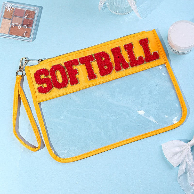Sport Theme Clear Waterproof Wristlet Cosmetic Bag with Wrist Strap