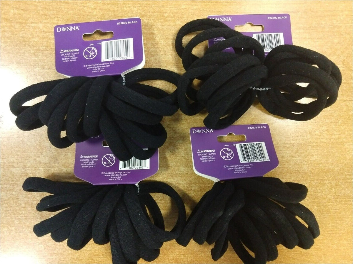 4 Pack: Donna Seamless Black Ponytail Holders, Small, 12 Pcs. Ea. 11E